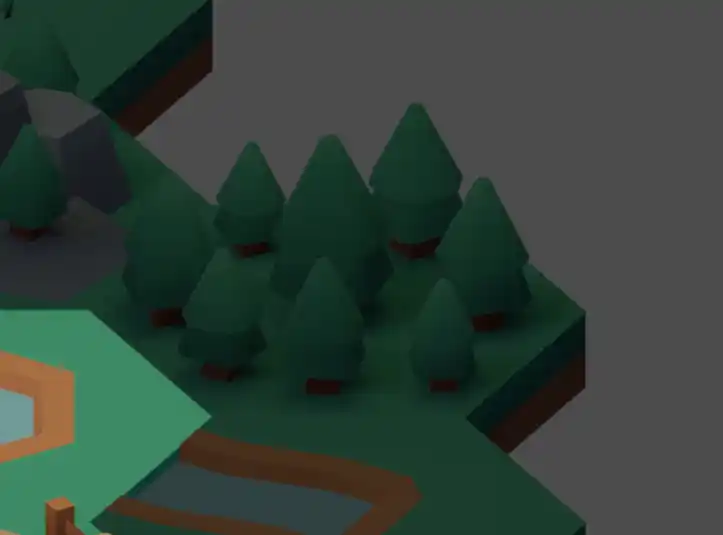 A screenshot of a hexagonal tile of a forest, where the whole tile image is darkened perfectly uniformly.