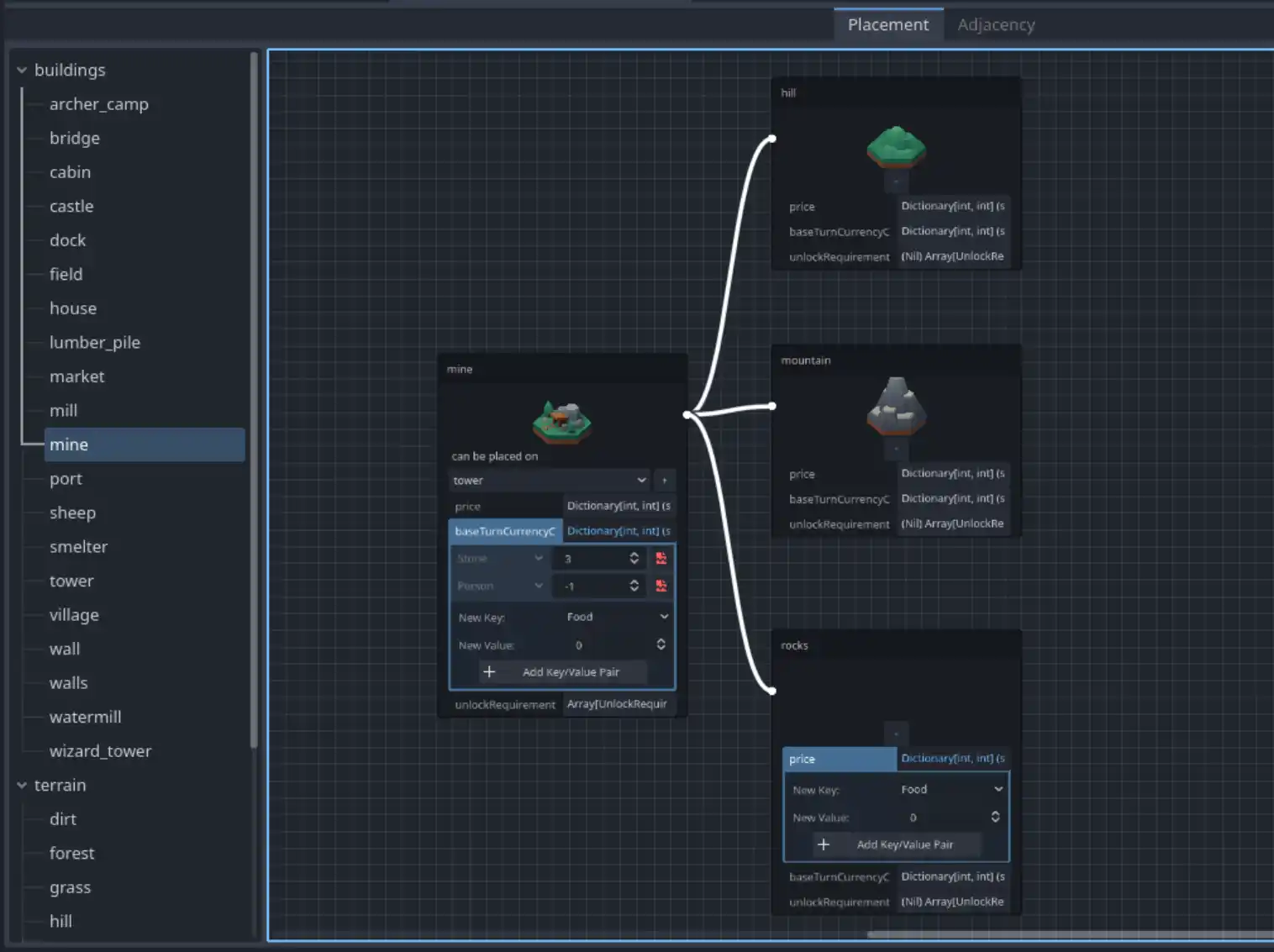 A screenshot of the Godot game engine, showing a selection list on the left much like in devlog #0 - only this time, the selection list is alphabetised!