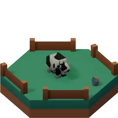 A grassy hex tile with a single low poly cow on it