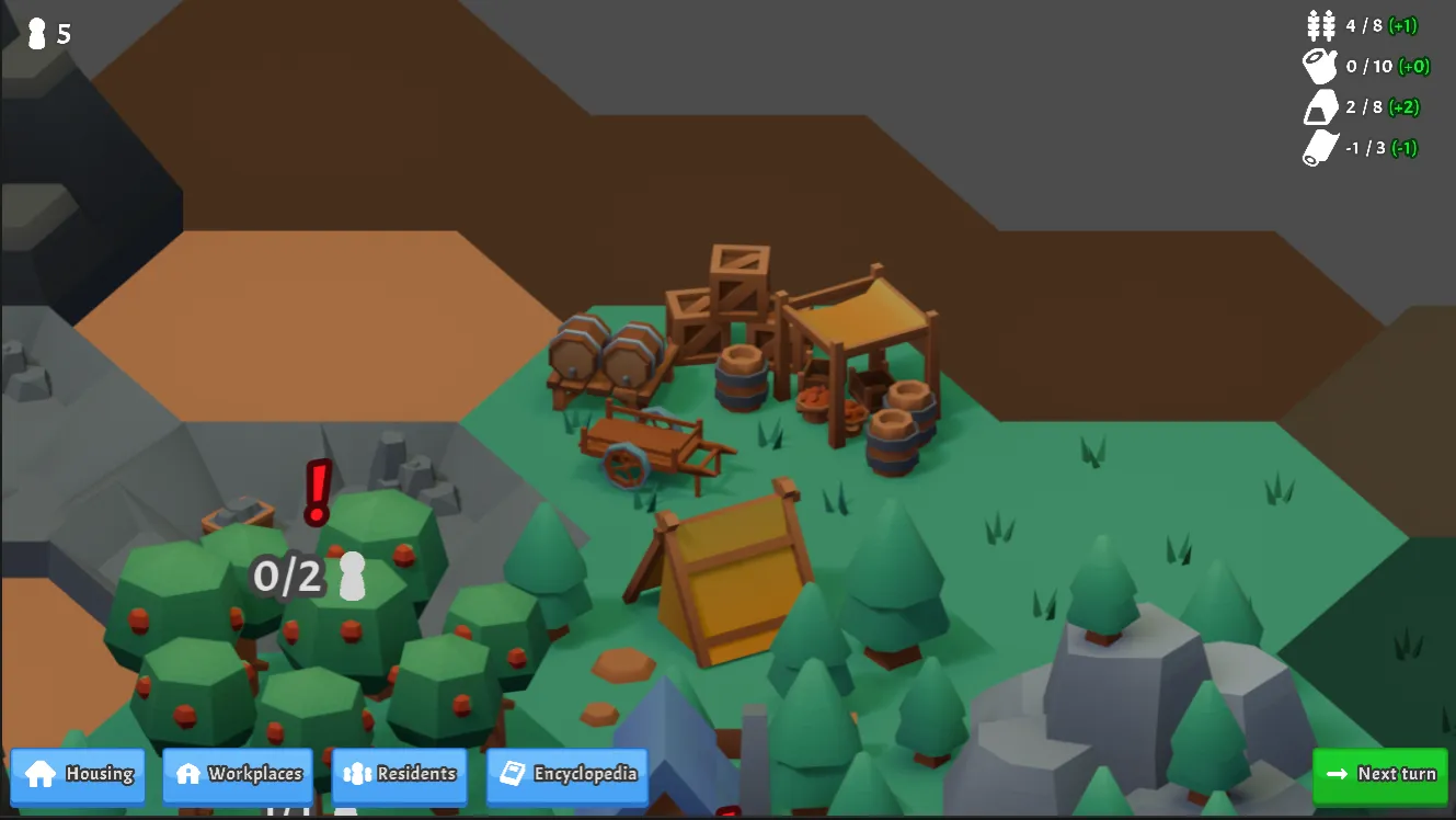 A top down view of a hex tile with some boxes, crates and barrels stacked in a pile.