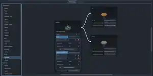 A screenshot of the Godot game engine, showing a selection list on the left and a diagram on the right linking a box with details about the smelter tile to two boxes for dirt and rock tiles. The tab is called placement, indicating that the smelter is restricted to just these tiles.