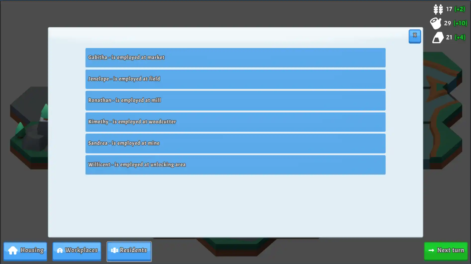 A screenshot showing a popup with a list of names, all of which are silly portmanteaus of other names like Kimothy and Ronathan